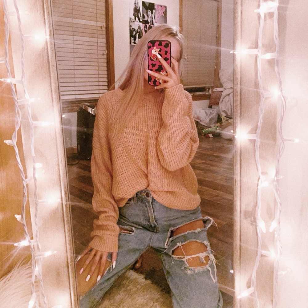 pink cable knit sweater size small